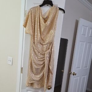 Grace Karin Asymmetrical Gold Sequin Dress